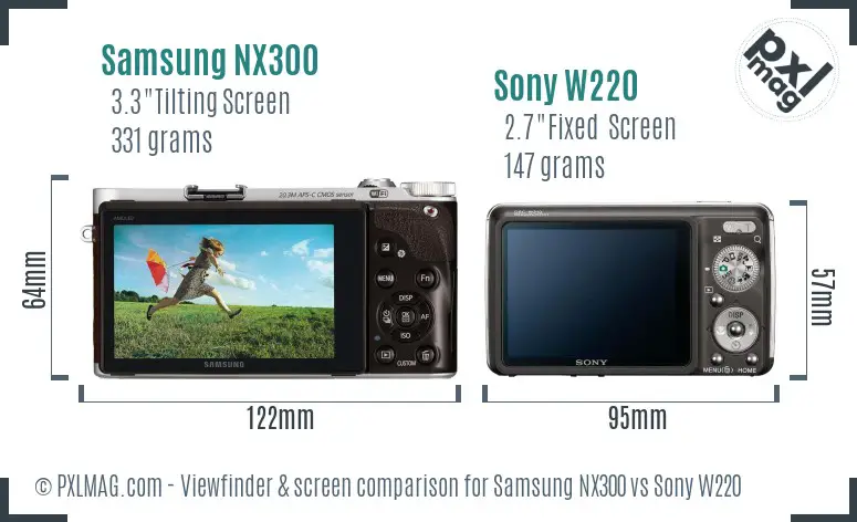Samsung NX300 vs Sony W220 Screen and Viewfinder comparison