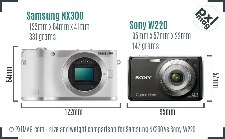 Samsung NX300 vs Sony W220 size comparison