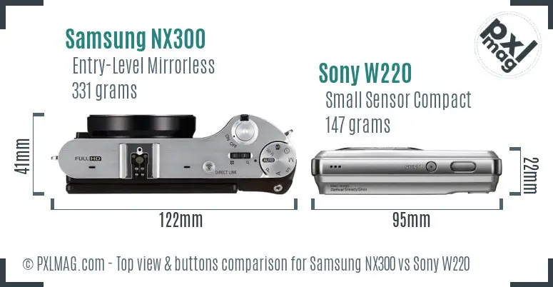 Samsung NX300 vs Sony W220 top view buttons comparison