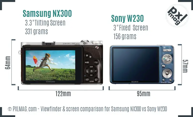 Samsung NX300 vs Sony W230 Screen and Viewfinder comparison