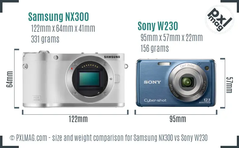 Samsung NX300 vs Sony W230 size comparison