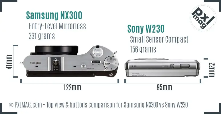 Samsung NX300 vs Sony W230 top view buttons comparison