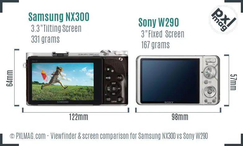 Samsung NX300 vs Sony W290 Screen and Viewfinder comparison