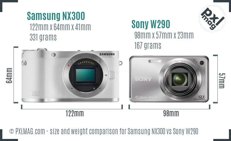 Samsung NX300 vs Sony W290 size comparison