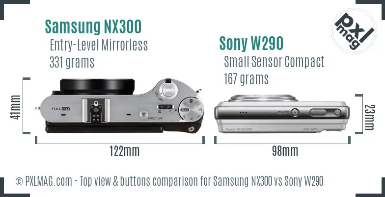 Samsung NX300 vs Sony W290 top view buttons comparison