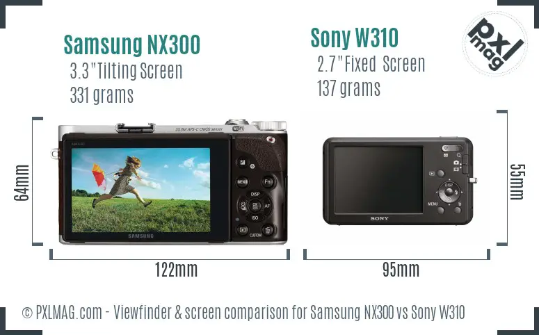 Samsung NX300 vs Sony W310 Screen and Viewfinder comparison