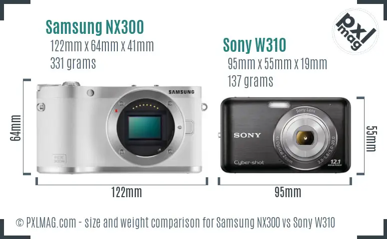 Samsung NX300 vs Sony W310 size comparison