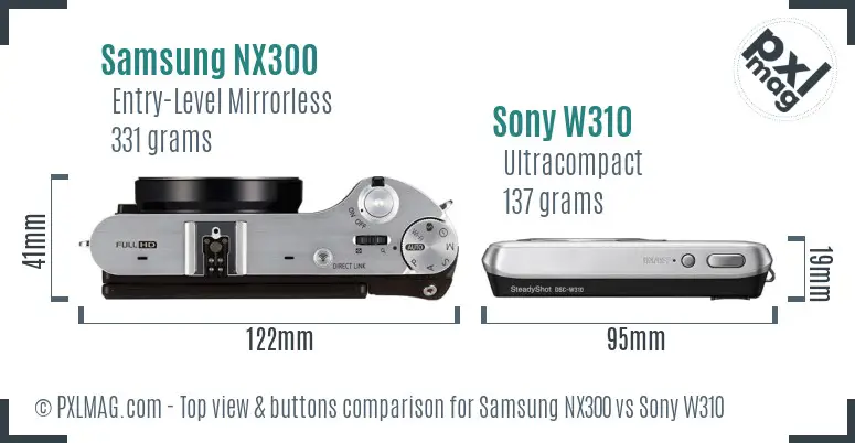 Samsung NX300 vs Sony W310 top view buttons comparison
