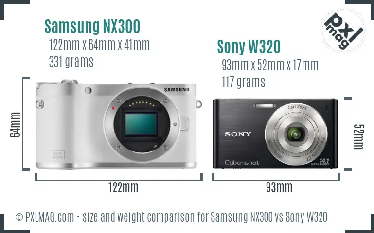Samsung NX300 vs Sony W320 size comparison