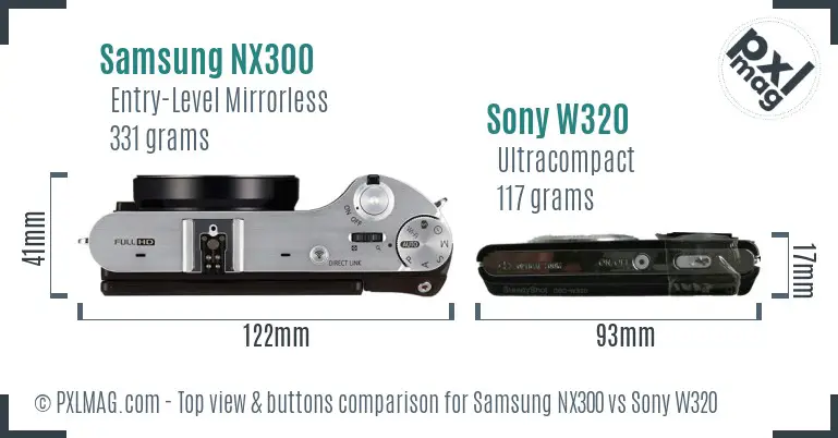 Samsung NX300 vs Sony W320 top view buttons comparison