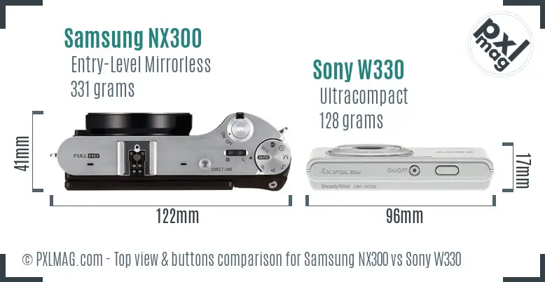 Samsung NX300 vs Sony W330 top view buttons comparison
