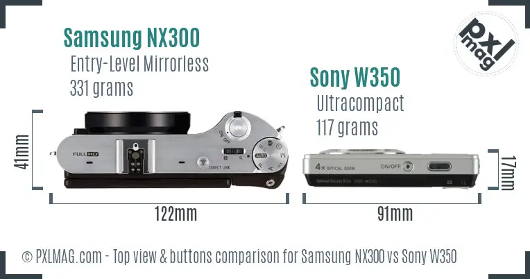 Samsung NX300 vs Sony W350 top view buttons comparison