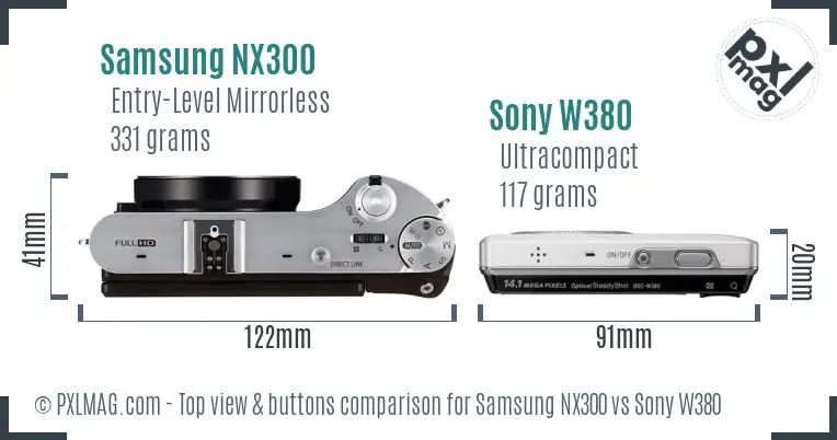 Samsung NX300 vs Sony W380 top view buttons comparison