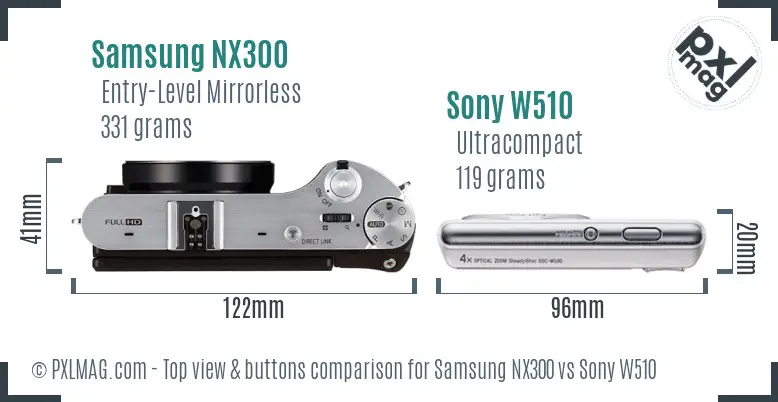 Samsung NX300 vs Sony W510 top view buttons comparison