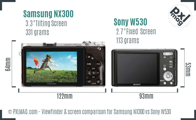 Samsung NX300 vs Sony W530 Screen and Viewfinder comparison