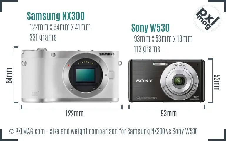 Samsung NX300 vs Sony W530 size comparison