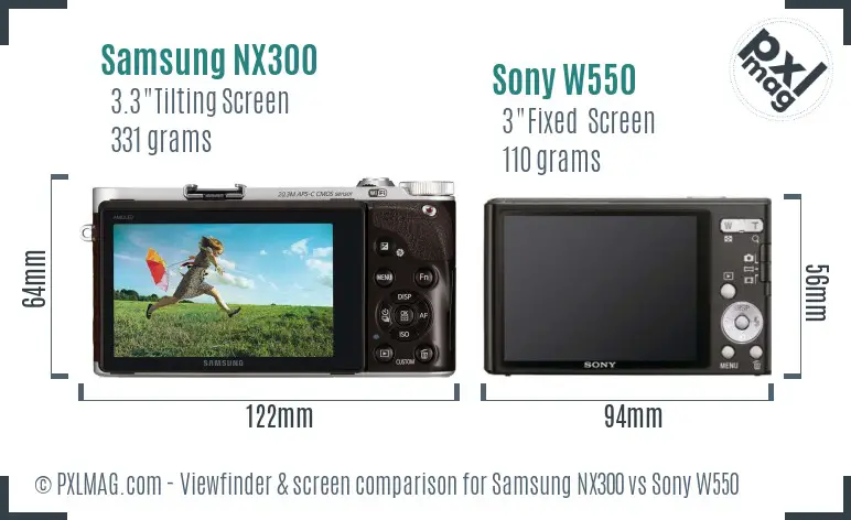 Samsung NX300 vs Sony W550 Screen and Viewfinder comparison