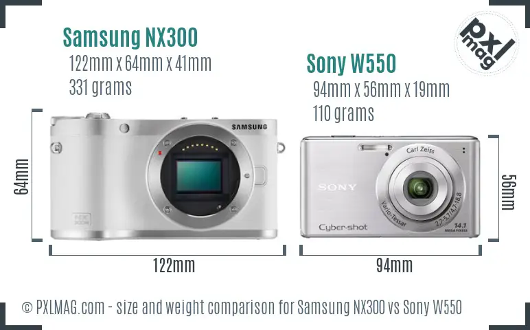 Samsung NX300 vs Sony W550 size comparison