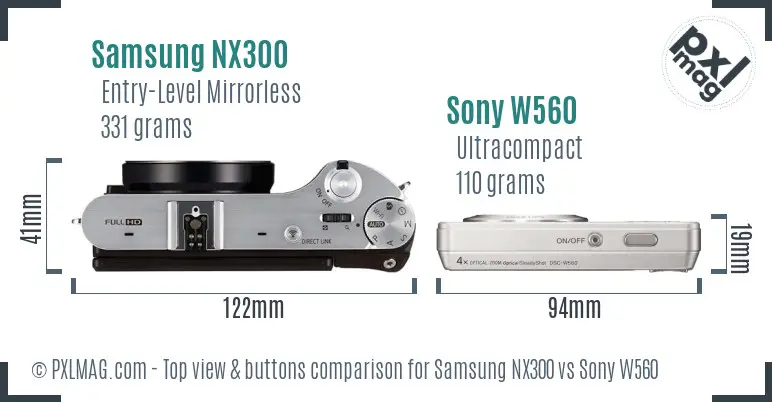 Samsung NX300 vs Sony W560 top view buttons comparison