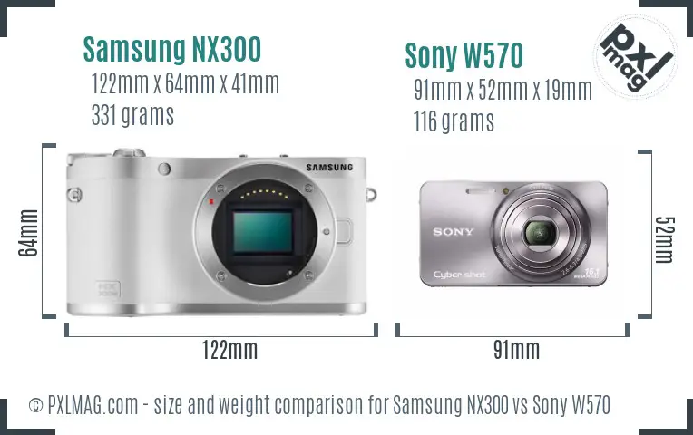 Samsung NX300 vs Sony W570 size comparison