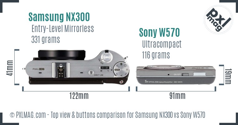 Samsung NX300 vs Sony W570 top view buttons comparison