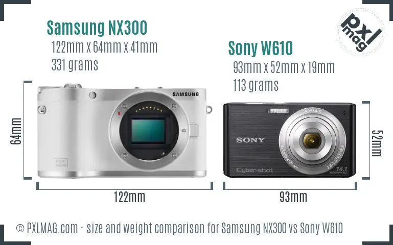 Samsung NX300 vs Sony W610 size comparison