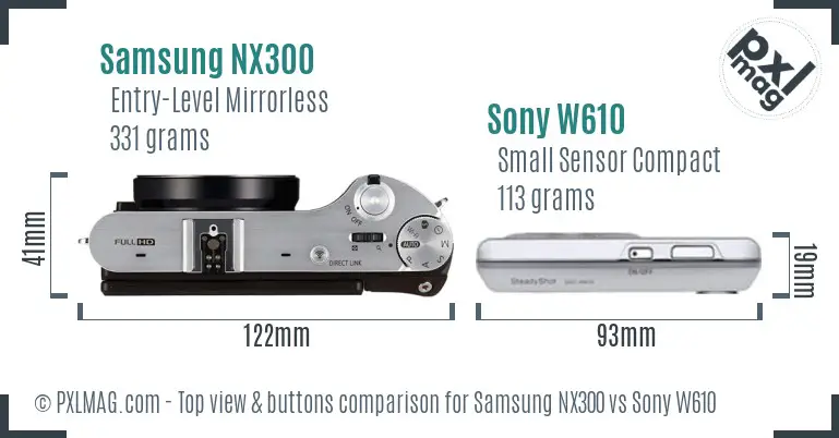 Samsung NX300 vs Sony W610 top view buttons comparison