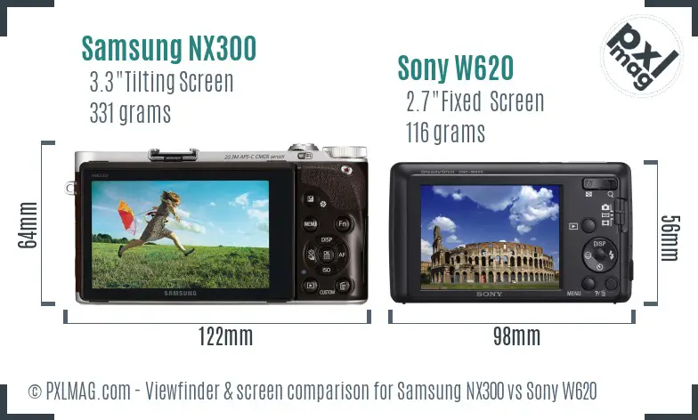 Samsung NX300 vs Sony W620 Screen and Viewfinder comparison