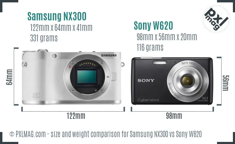 Samsung NX300 vs Sony W620 size comparison