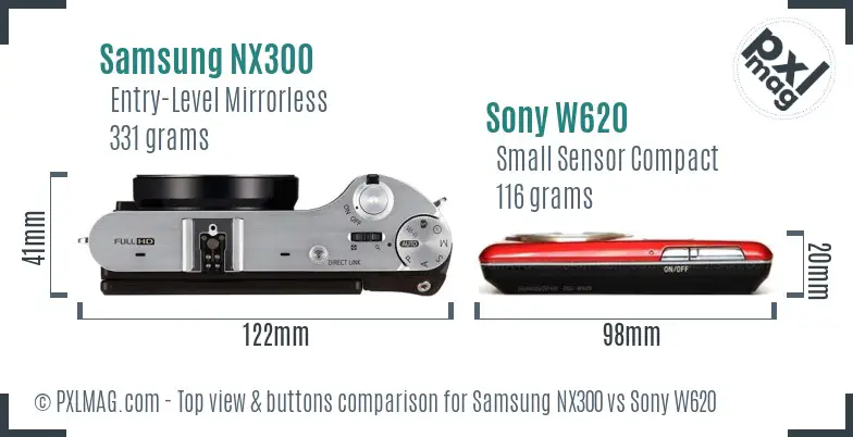 Samsung NX300 vs Sony W620 top view buttons comparison