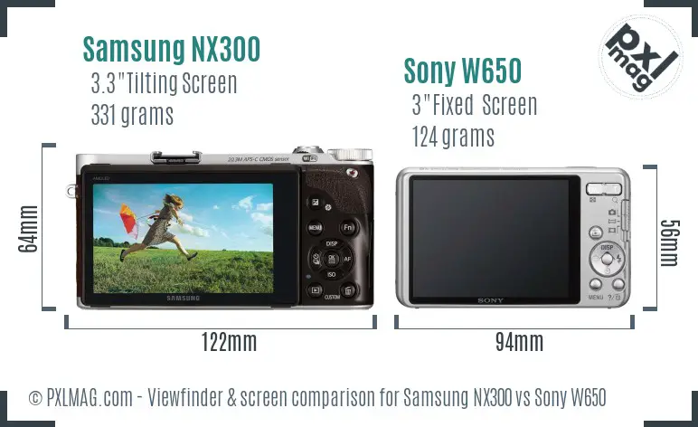 Samsung NX300 vs Sony W650 Screen and Viewfinder comparison