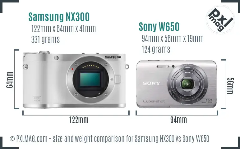 Samsung NX300 vs Sony W650 size comparison