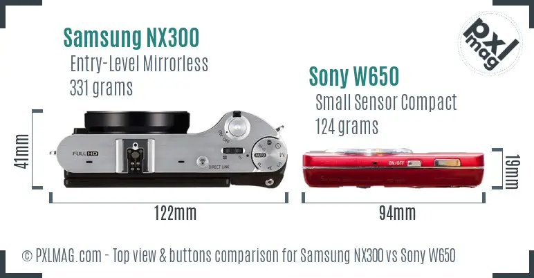Samsung NX300 vs Sony W650 top view buttons comparison