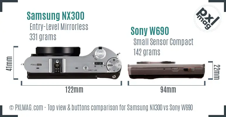 Samsung NX300 vs Sony W690 top view buttons comparison