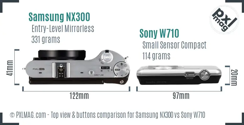 Samsung NX300 vs Sony W710 top view buttons comparison