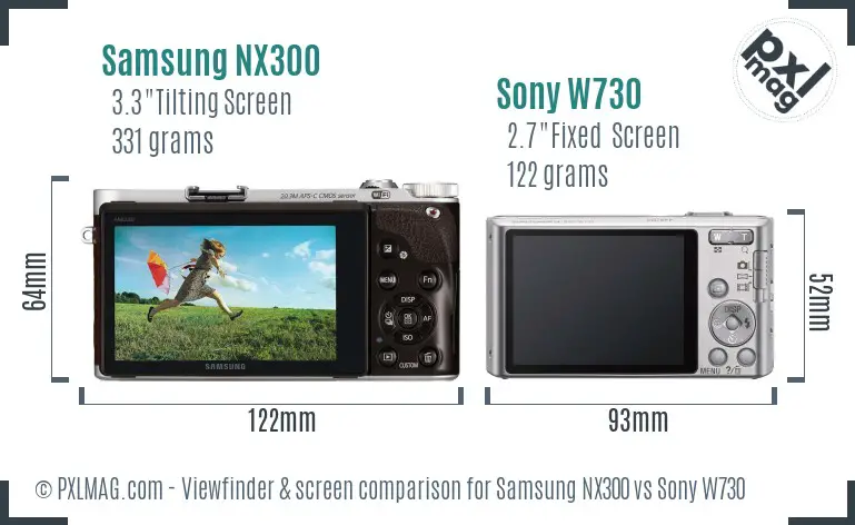 Samsung NX300 vs Sony W730 Screen and Viewfinder comparison