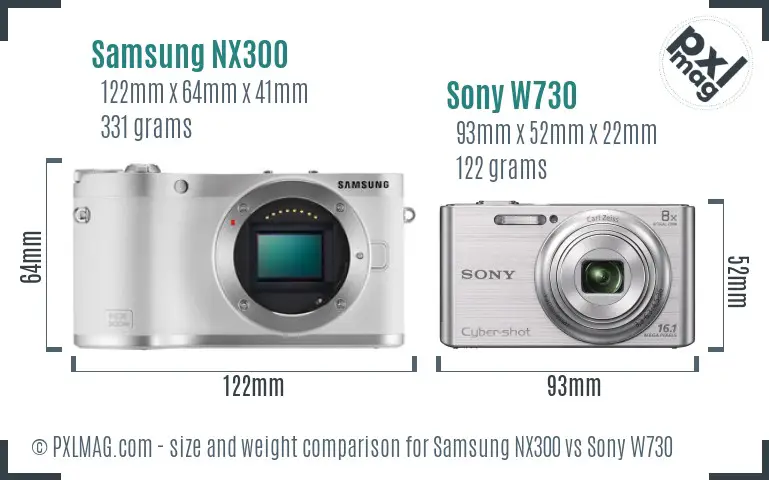 Samsung NX300 vs Sony W730 size comparison