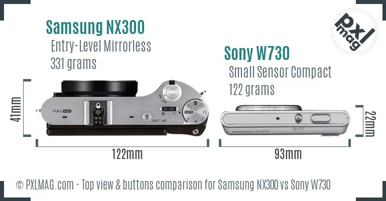 Samsung NX300 vs Sony W730 top view buttons comparison