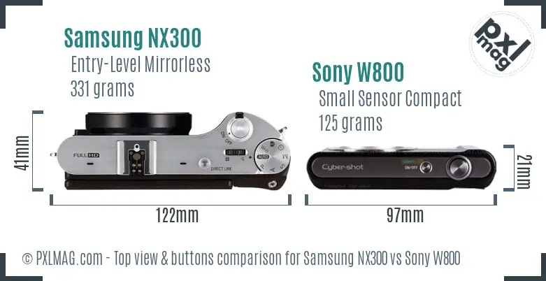 Samsung NX300 vs Sony W800 top view buttons comparison