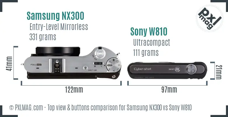 Samsung NX300 vs Sony W810 top view buttons comparison