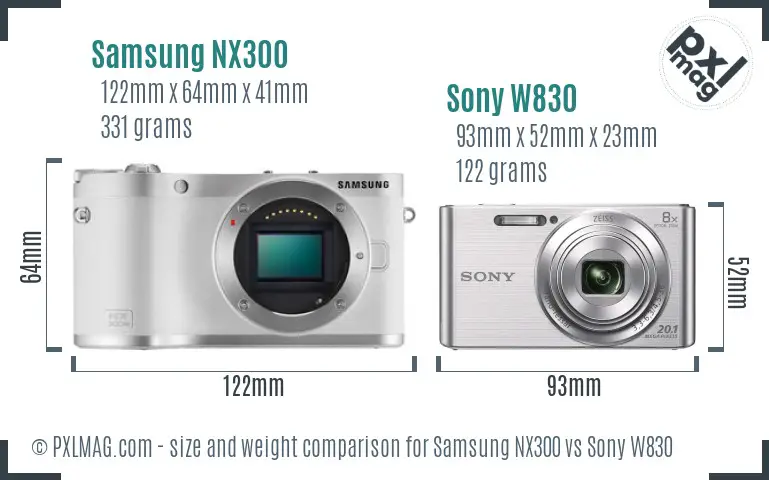 Samsung NX300 vs Sony W830 size comparison