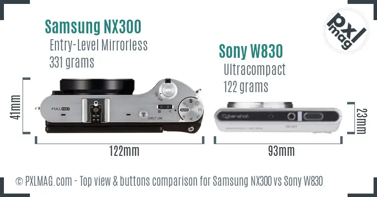 Samsung NX300 vs Sony W830 top view buttons comparison