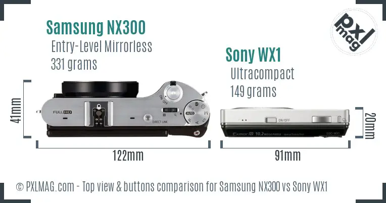 Samsung NX300 vs Sony WX1 top view buttons comparison