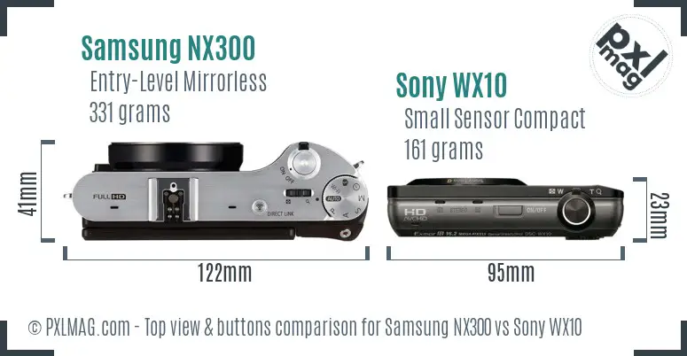 Samsung NX300 vs Sony WX10 top view buttons comparison
