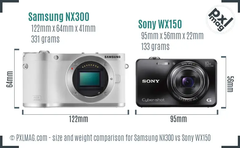 Samsung NX300 vs Sony WX150 size comparison