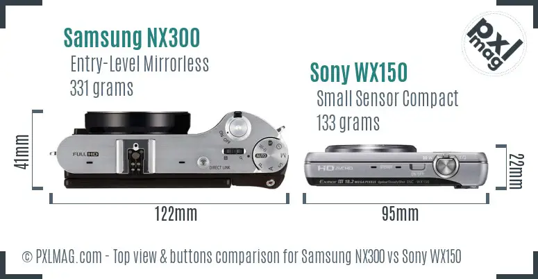 Samsung NX300 vs Sony WX150 top view buttons comparison