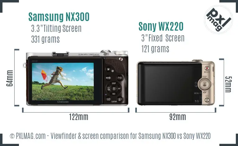 Samsung NX300 vs Sony WX220 Screen and Viewfinder comparison