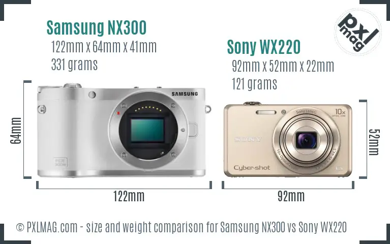Samsung NX300 vs Sony WX220 size comparison