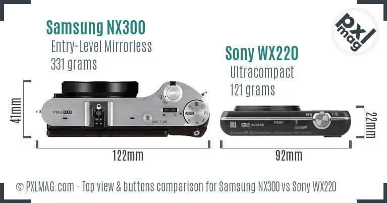 Samsung NX300 vs Sony WX220 top view buttons comparison
