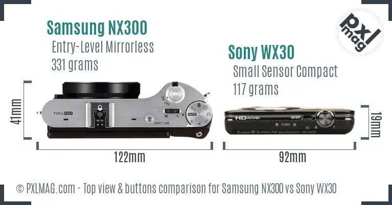 Samsung NX300 vs Sony WX30 top view buttons comparison